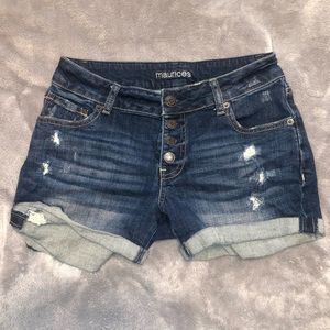 Maurices Dark Denim Ripped Buttoned Jean Shorts